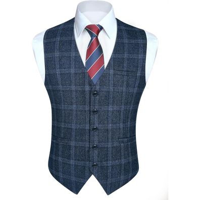 Hisdern Karierte Herren Weste aus 100% Baumwolle, Klassisch, Blau-3