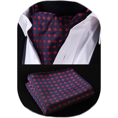 Hisdern Herren Krawattenschal Set Z01 - Marineblau & Rot, Floral Paisley Ascot