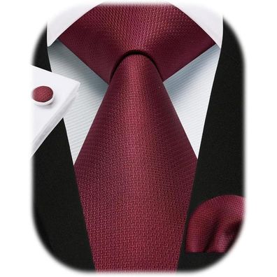 Enlision Herren Krawatten Set mit Einstecktuch und Manschettenknöpfen - Seide