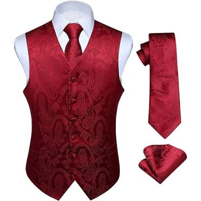 Enlision Herren Paisley Floral Jacquard Weste Krawatte Einstecktuch Anzug Set