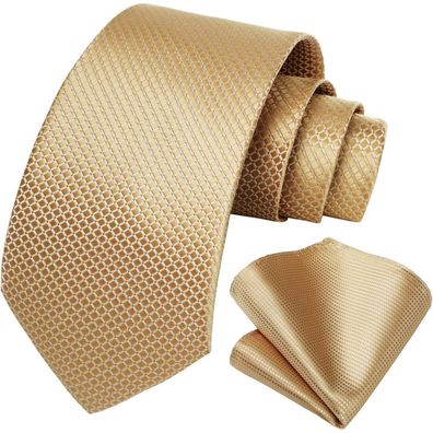 Hisdern Herren Krawatte & Einstecktuch Set - Kariert, Elegant, Klassisch - Gold