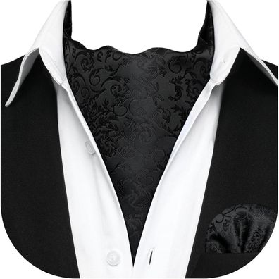 Hisdern Herren Krawattenschal Paisley Ascot Krawatte & Einstecktuch Set - Black