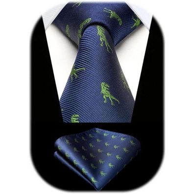 Hisdern Herren Krawatte und Einstecktuch Set - Klassisches Tiermuster