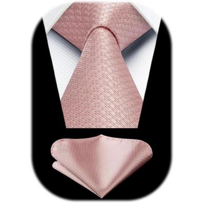 Enlision Herren Krawatten und Einstecktuch Set - Klassisch Einfarbig Rosa für