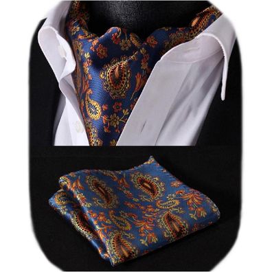 Hisdern Herren Krawattenschal Floral Paisley Ascot Krawatte mit Einstecktuch
