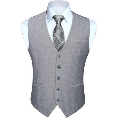 Hisdern Herren Anzugweste Klassisch Retro Baumwolle V-Ausschnitt Elegant