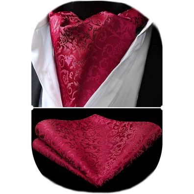 Hisdern Herren Krawattenschal Paisley Ascot Krawatte mit Einstecktuch Set Rot