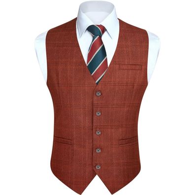 Hisdern Karierte Herren Weste aus 100% Baumwolle, klassisch, für Hochzeit und