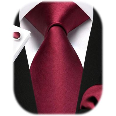 Enlision Herren Krawatte Set mit Einstecktuch und Manschettenknöpfen - Seide