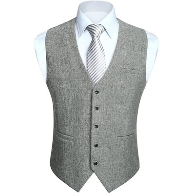 Hisdern Herren Anzugweste Klassisch Retro Baumwolle V-Ausschnitt Elegant