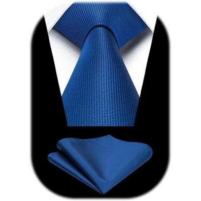 Enlision Herren Krawatten und Einstecktuch Set - Klassisch Einfarbig Blau für