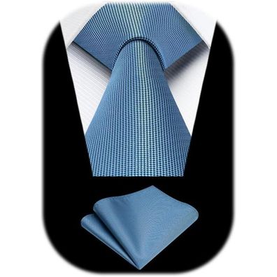 Enlision Herren Krawatten Set mit Einstecktuch - Klassisch Hellblau für