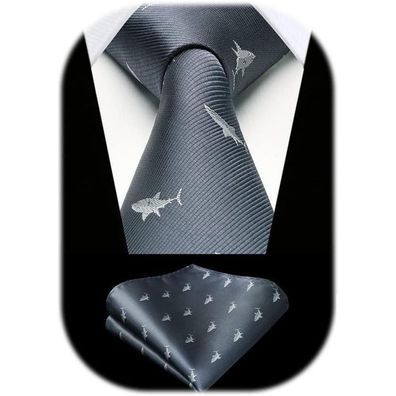 Hisdern Herren Krawatte und Einstecktuch Set - Klassisches Tiermuster für