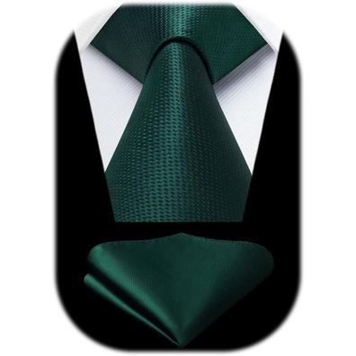 Enlision Herren Krawatten und Einstecktuch Set - Klassisch Einfarbig Grün für