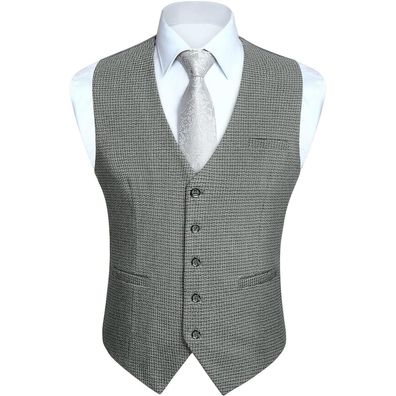 Hisdern Herren Anzugweste Klassisch Retro Baumwolle V-Ausschnitt Elegant Grau