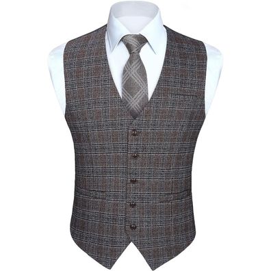 Hisdern Herren karierte Weste aus 100% Baumwolle, klassisch, für Hochzeit und