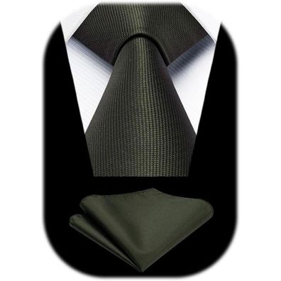 Enlision Herren Krawatten Set mit Einstecktuch, Klassisch Einfarbig Olivgrün