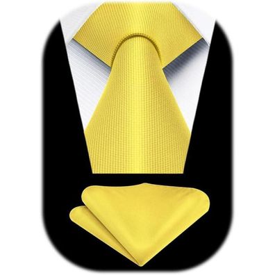 Enlision Herren Krawatten und Einstecktuch Set, Klassisch Einfarbig Gelb, für
