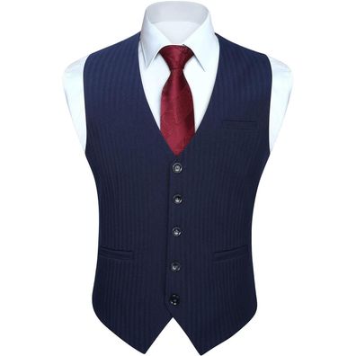 Hisdern Herren Anzugweste Klassische Retro Baumwolle V-Ausschnitt Elegant
