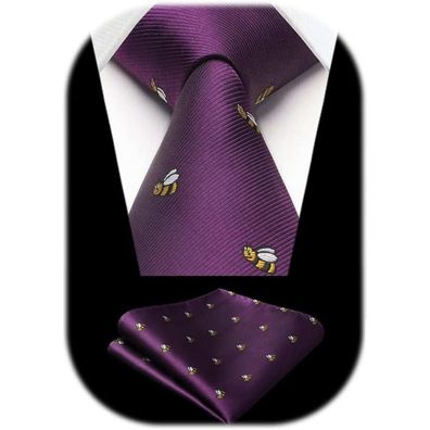 Hisdern Herren Krawatte und Einstecktuch Set - Tiermuster, Violett, Klassisch