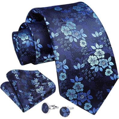 Enlision Herren Krawatten-Set Paisley mit Einstecktuch und Manschettenknöpfen