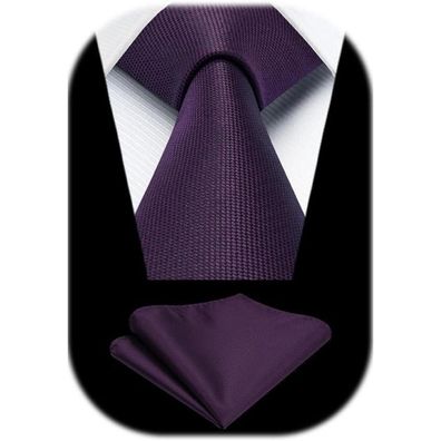 Enlision Herren Krawatten Set mit Einstecktuch, Einfarbig Klassisch Dunkellila