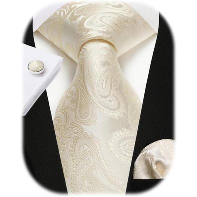 Enlision Herren Krawatte Set: Seide Paisley Krawatte, Einstecktuch
