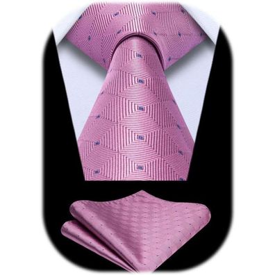 Enlision Herren Krawatte & Einstecktuch Set - Kariert, Formell, Business, Rosa-2