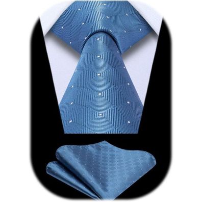 Enlision Herren Krawatte mit Einstecktuch Set, kariert, formell & Business