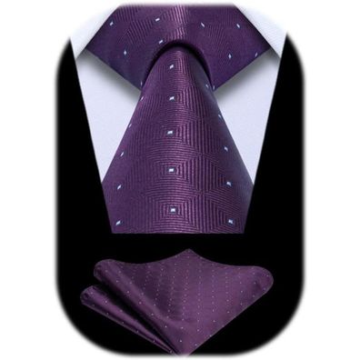 Enlision Herren Krawatte & Einstecktuch Set - Lila Plaid Design für Business