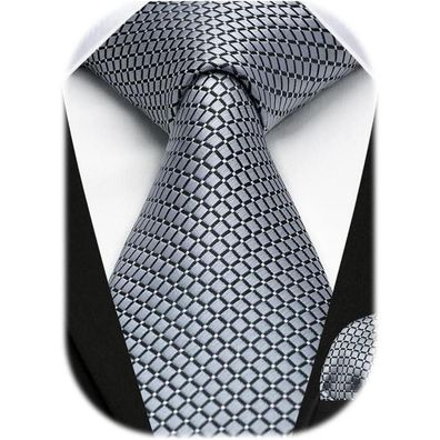 Hisdern Herren Krawatte & Einstecktuch Set, kariert, elegant, klassisch, für
