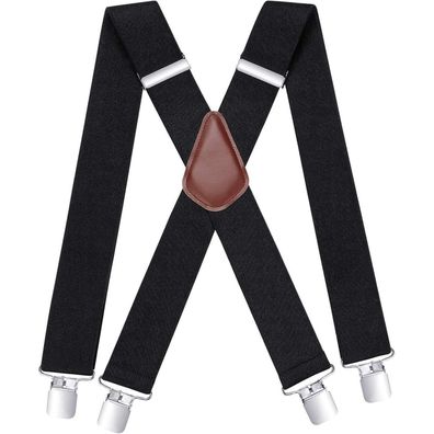 Hisdern Herren Hosenträger X-Form 5cm breit mit 4 starken Metall Clips