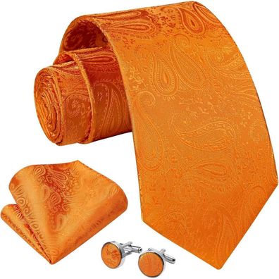 Enlision Herren Krawatten Set Paisley mit Einstecktuch und Manschettenknöpfen