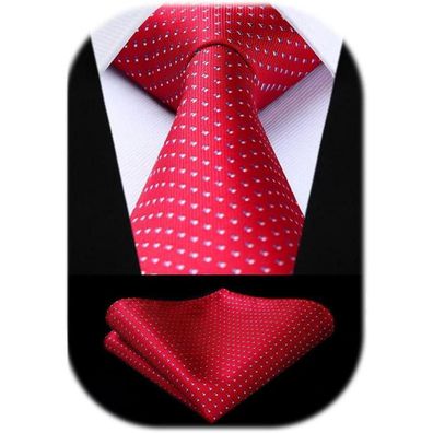 Hisdern Herren Krawatte und Einstecktuch Set Kariert Rot Elegant Klassisch für