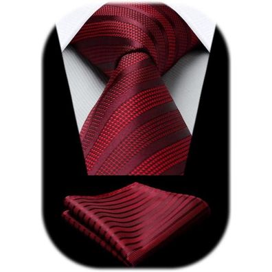 Hisdern Krawatten & Einstecktuch Set für Herren - Elegant Gepunktet, Bordeaux