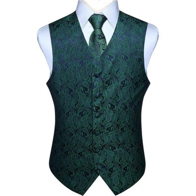Enlision Herren Paisley Jacquard Weste mit Krawatte und Einstecktuch Set