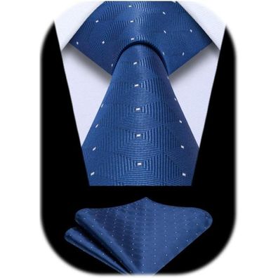 Enlision Herren Krawatte mit Einstecktuch Set - Blau kariert, formell & Business
