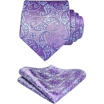 Hisdern Herren Krawatte & Einstecktuch Set - Paisley Blume Design, 100% Seide