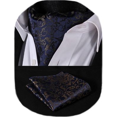 Hisdern Herren Krawattenschal Floral Paisley Ascot Krawatte mit Einstecktuch
