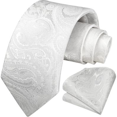 Hisdern Herren Krawatte und Einstecktuch Set - Paisley Blume Jacquard Seide