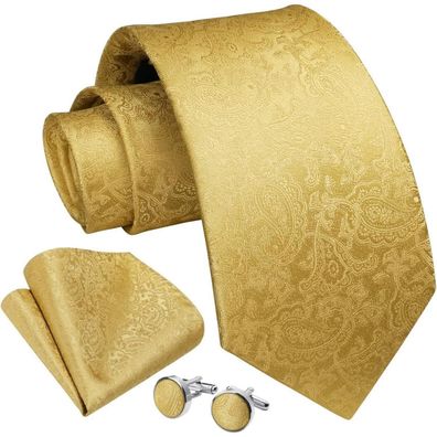 Enlision Herren Krawatten Set mit Einstecktuch & Manschettenknöpfen - Paisley