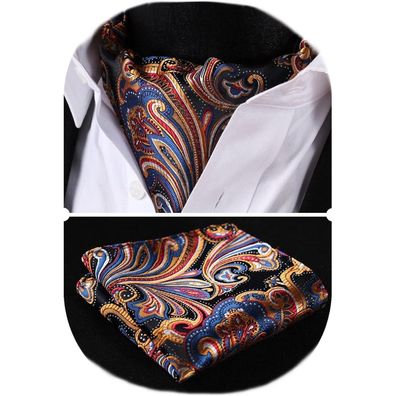 Hisdern Herren Krawattenschal Paisley Ascot Krawatte mit Einstecktuch Set