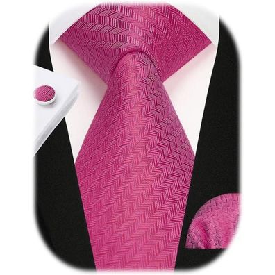Enlision Herren Krawatten Set mit Einstecktuch und Manschettenknöpfen - Seide