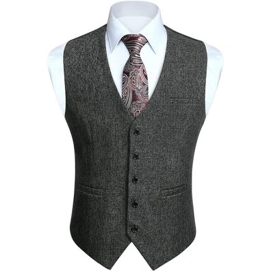 Hisdern Herren Anzugweste Klassische Retro Baumwolle V-Ausschnitt Elegant Weste