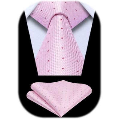 Enlision Herren Krawatten Set mit Einstecktuch - Rosa Plaid, formell & Business