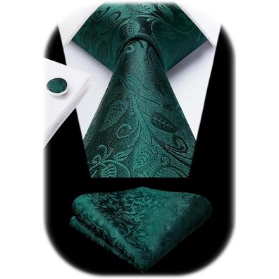Enlision Herren Krawatten-Set mit Einstecktuch und Manschettenknöpfen, Seide