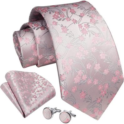 Enlision Herren Krawatten-Set Paisley Hell-Pink - Krawatte, Einstecktuch