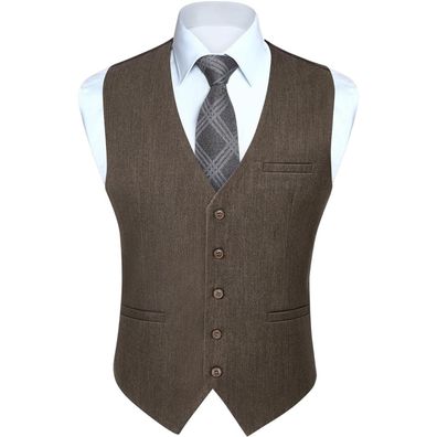 Hisdern Herren Anzugweste Klassische Retro Baumwolle V-Ausschnitt Elegant