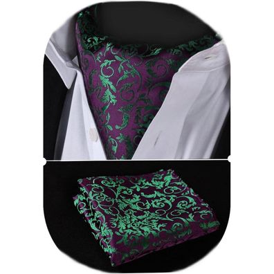 Hisdern Herren Krawattenschal Paisley Ascot Krawatte mit Einstecktuch Set