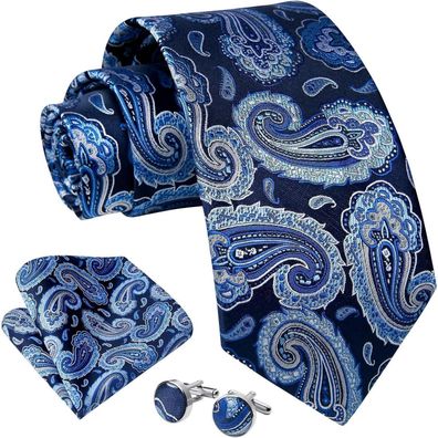 Enlision Herren Krawatten-Set: Paisley Krawatte, Einstecktuch